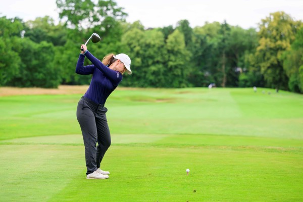 Doris teeing off n the English Schools Team Championship.